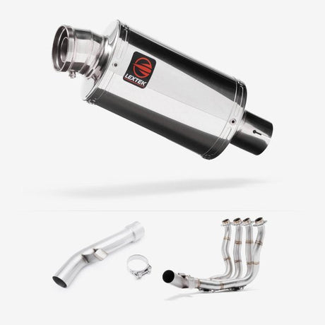 Lextek OP4 Polished S/Steel Exhaust 200mm with Link Pipe for Yamaha FZ1 (06-15)