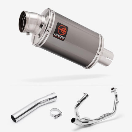 Lextek Smoked Stainless Steel OP15 200mm Exhaust System for Suzuki SV650 (03-15)