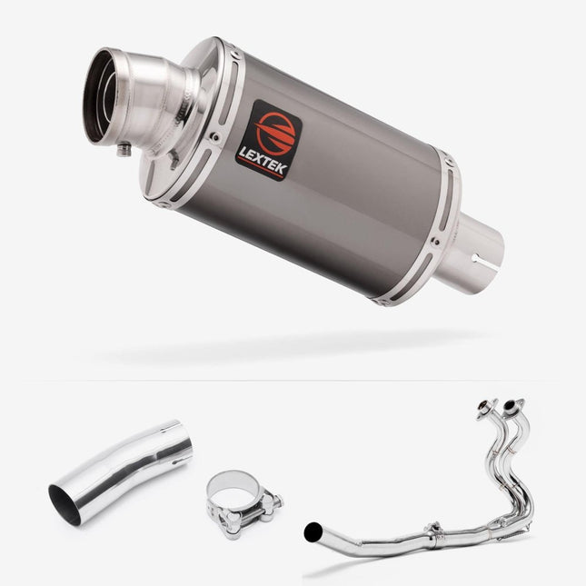 Lextek Smoked Stainless Steel OP15 200mm Exhaust System for Kawasaki Ninja 400 & Z400 (18-24)
