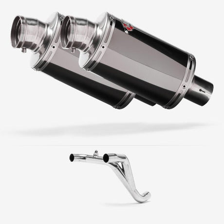 Lextek OP15 Dark Tint Stainless Exhaust 200mm Twin Underseat with Link Pipe