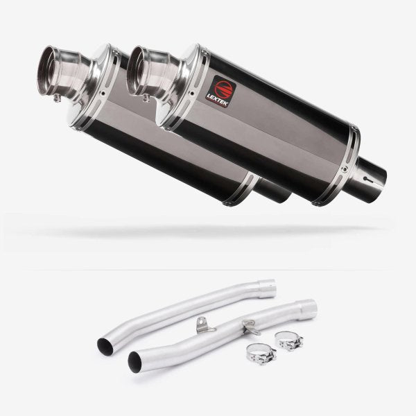 Lextek OP16 Dark Tint Stainless Exhaust 250mm with Link Pipes for Kawasaki ZZR1400 (08-11)