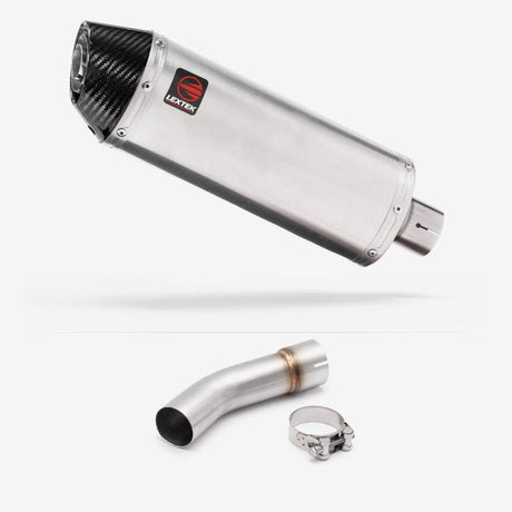 Lextek RP2 Gloss S/Steel Oval Exhaust 300mm with Link Pipe for Suzuki SV650 (03-15)