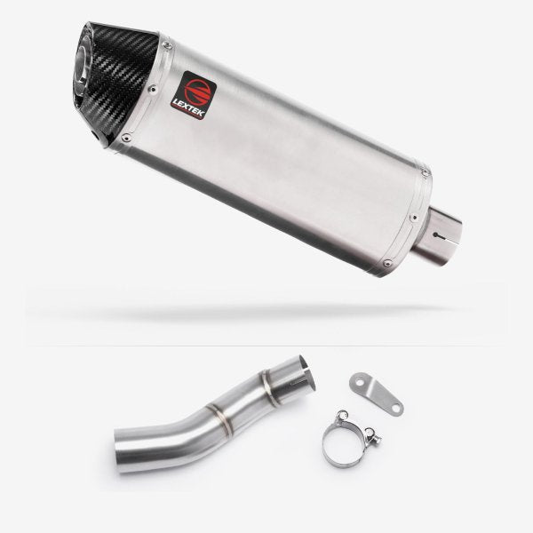 Lextek RP2 Gloss S/Steel Oval Exhaust 300mm with Link Pipe for Triumph Street Triple 765 (17-23)