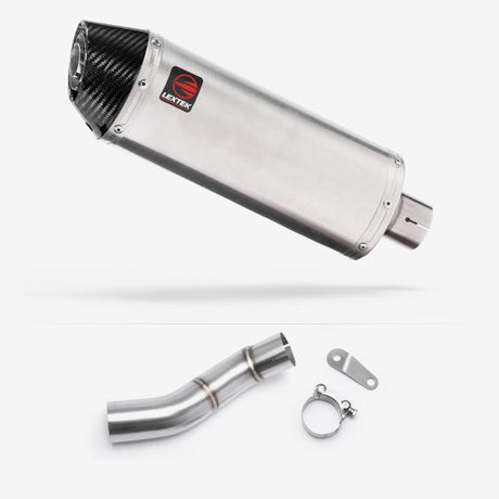 Lextek RP2 Gloss S/Steel Oval Exhaust 300mm with Link Pipe for Triumph Street Triple 765 (17-23)
