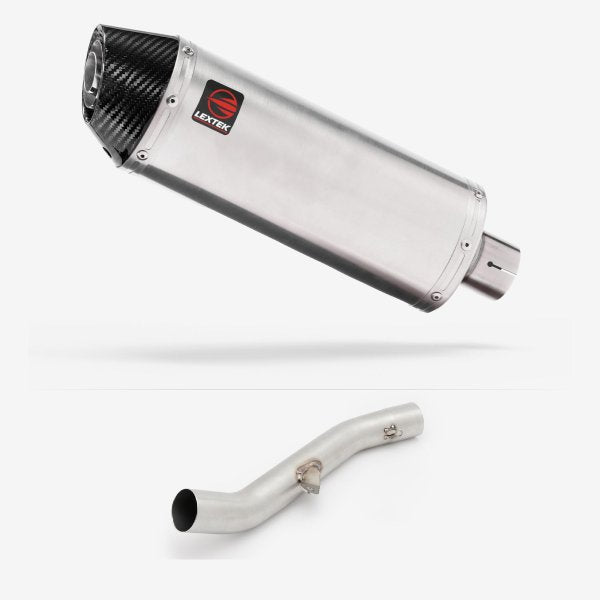 Lextek RP2 Gloss S/Steel Oval Exhaust 300mm High Level with Link Pipe for Yamaha YZF R6 (17-22)
