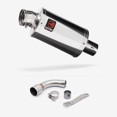 Lextek OP4 Polished S/Steel Exhaust 200mm with Link Pipe for Benelli TNT 125/135 (17-20)