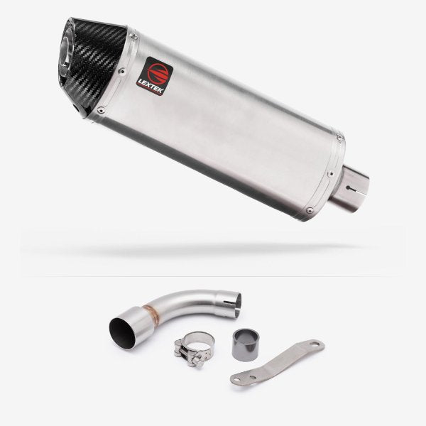 Lextek RP2 Gloss S/Steel Oval Exhaust 300mm with Link Pipe for Benelli TNT 125/135 (17-20)