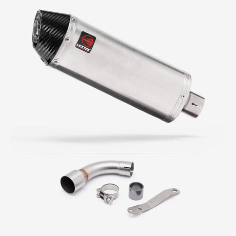 Lextek RP2 Gloss S/Steel Oval Exhaust 300mm with Link Pipe for Benelli TNT 125/135 (17-20)
