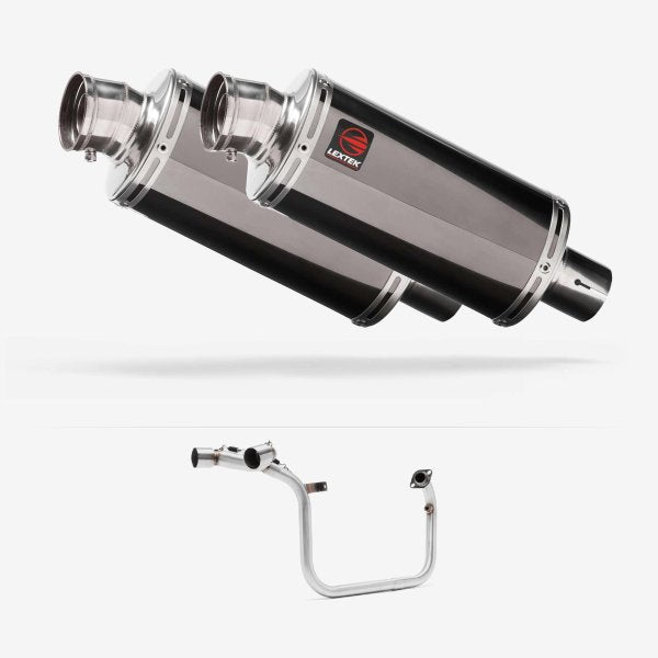 Lextek OP16 Dark Tint Stainless Exhaust System 250mm Twin Underseat for Benelli TNT 125/135 (17-20)