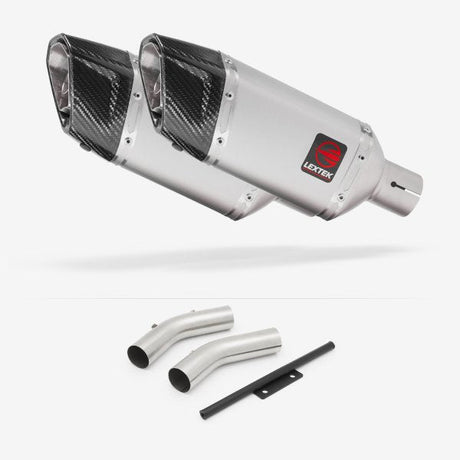 Lextek SP5 Matt Stainless Steel Exhaust 200mm Twin Underseat with Link Pipe