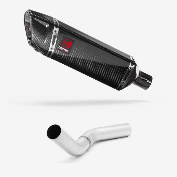 Lextek SP9C Gloss Carbon Fibre Exhaust 300mm with Link Pipe for Kawasaki Z800 (13-16)