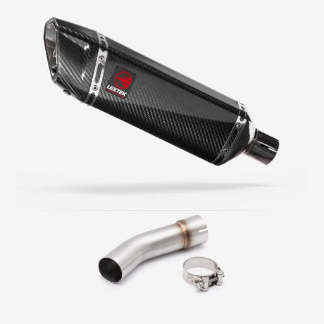 Lextek SP9C Gloss Carbon Fibre Exhaust 300mm with Link Pipe for Suzuki SV650 (03-15)