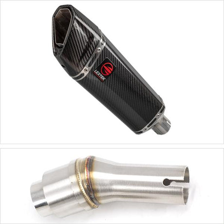 Lextek SP9C Gloss Carbon Fibre Exhaust 300mm with Link Pipe for Kawasaki Ninja 250 (08-12)