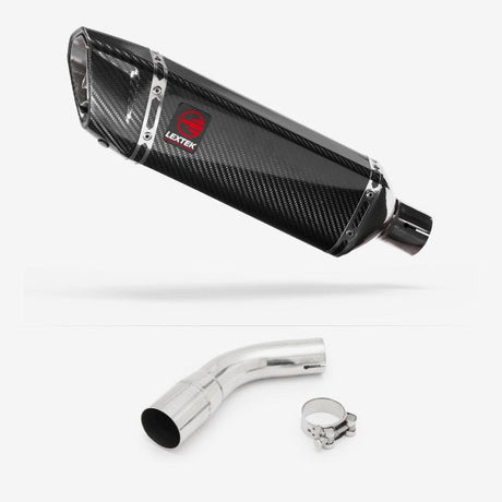 Lextek SP9C Gloss Carbon Fibre Exhaust 300mm with Link Pipe for Suzuki SV650 (16-20)