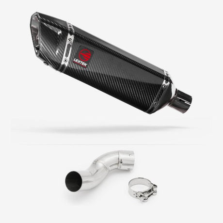 Lextek SP9C Gloss Carbon Fibre Exhaust 300mm with Link Pipe for Kawasaki Z900 (17-19)