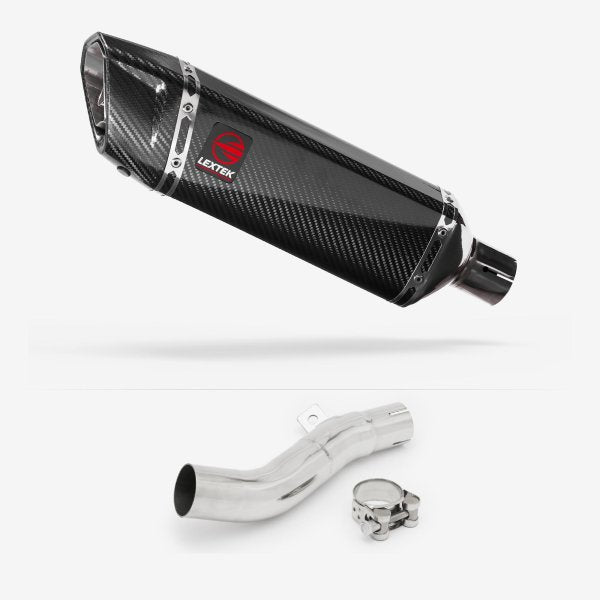 Lextek SP9C Gloss Carbon Fibre Exhaust 300mm with Link Pipe for Honda CB500 F/X (13-20)