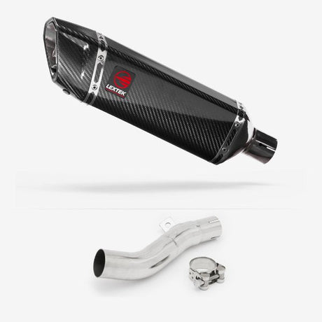 Lextek SP9C Gloss Carbon Fibre Exhaust 300mm with Link Pipe for Honda CB500 F/X (13-20)