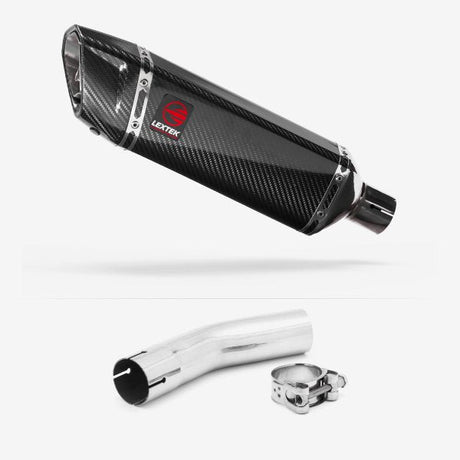Lextek SP9C Gloss Carbon Fibre Exhaust 300mm with Link Pipe for Lexmoto LXR 125 & 380