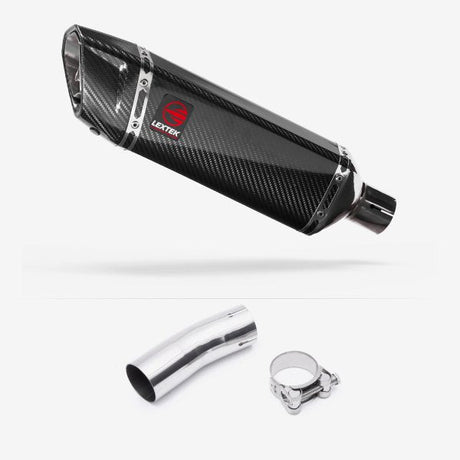 Lextek SP9C Gloss Carbon Fibre Exhaust 300mm with Link Pipe for Kawasaki Ninja 400 & Z400 (18-20)