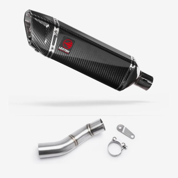 Lextek SP9C Gloss Carbon Fibre Exhaust 300mm with Link Pipe for Triumph Street Triple 765 (17-23)