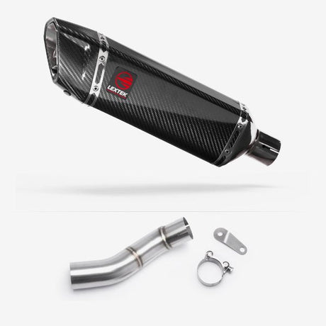 Lextek SP9C Gloss Carbon Fibre Exhaust 300mm with Link Pipe for Triumph Street Triple 765 (17-23)