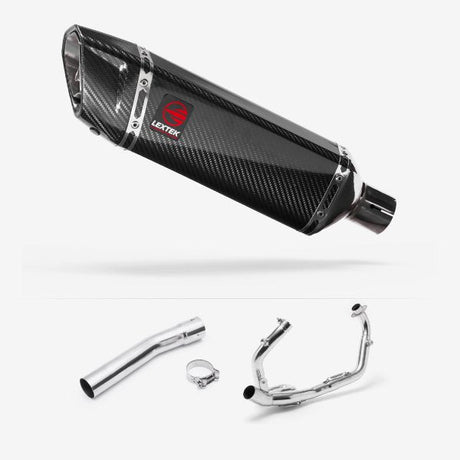 Lextek SP9C Gloss Carbon Fibre Exhaust System 300mm for Suzuki SV650 (03-15)
