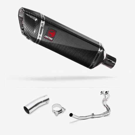 Lextek SP9C Gloss Carbon Fibre Exhaust System 300mm for Kawasaki Ninja 400 & Z400 (18-20)