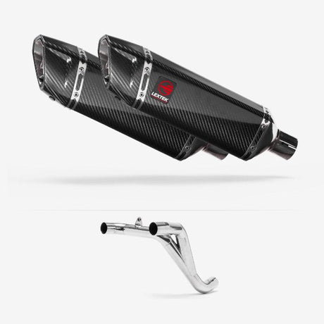 Lextek SP9C Gloss Carbon Fibre Exhaust 300mm Twin Underseat with Link Pipe
