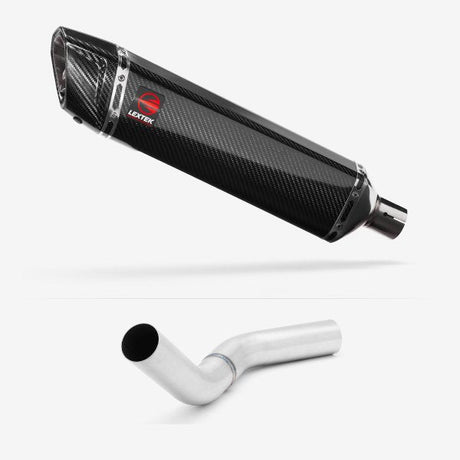 Lextek SP7C Gloss Carbon Fibre Exhaust 400mm with Link Pipe for Kawasaki Z800 (13-16)