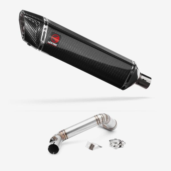 Lextek SP7C Gloss Carbon Fibre Exhaust 400mm with Link Pipe for KTM 125/200 Duke (11-16)