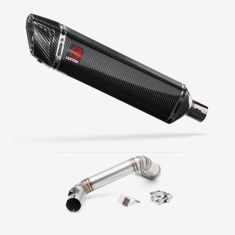 Lextek SP7C Gloss Carbon Fibre Exhaust 400mm with Link Pipe for KTM 125/200 Duke (11-16)
