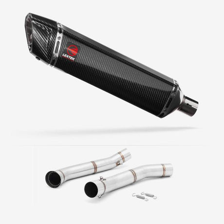 Lextek SP7C Gloss Carbon Fibre Exhaust 400mm with Link Pipe for KTM 690 Duke (12-15)