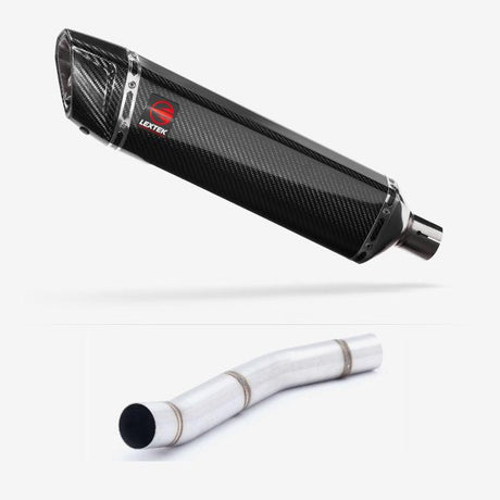 Lextek SP7C Gloss Carbon Fibre Exhaust 400mm with Link Pipe for Kawasaki Z750 (07-12)