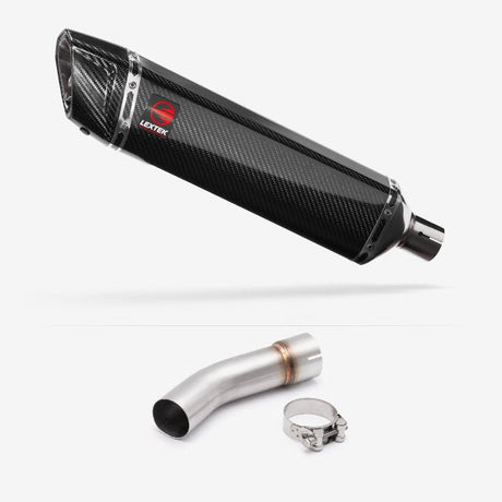 Lextek SP7C Gloss Carbon Fibre Exhaust 400mm with Link Pipe for Suzuki SV650 (03-15)