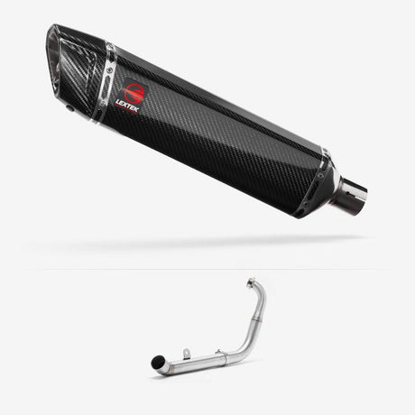 Lextek SP7C Gloss Carbon Fibre Exhaust System 400mm for Yamaha YZF-R125 / MT-125 (14-18)