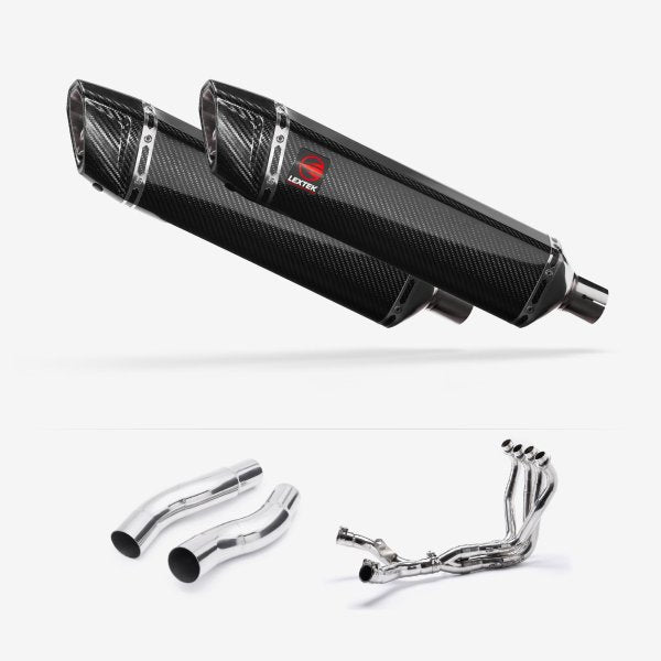 Lextek SP7C Gloss Carbon Fibre Exhaust System 400mm for Kawasaki Z1000 (10-19)