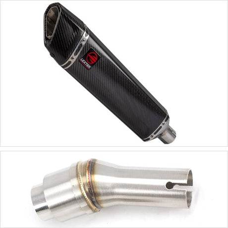 Lextek SP7C Gloss Carbon Fibre Exhaust 400mm with Link Pipe for Kawasaki Ninja 250 (08-12)