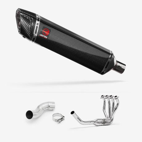 Lextek SP7C Gloss Carbon Fibre Exhaust System 400mm for Kawasaki Z900 (17-19)