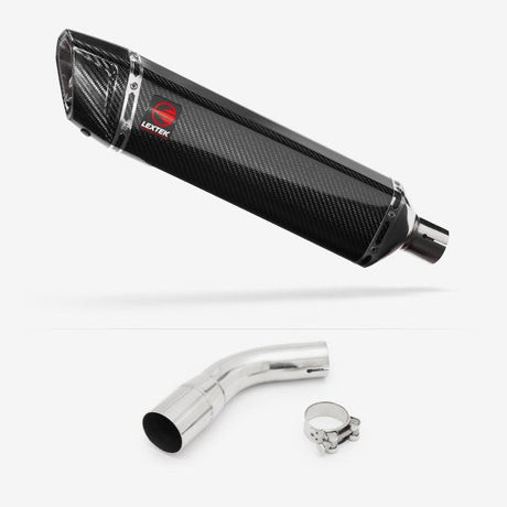 Lextek SP7C Gloss Carbon Fibre Exhaust 400mm with Link Pipe for Suzuki SV650 (16-20)