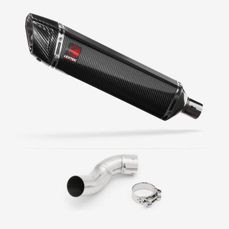 Lextek SP7C Gloss Carbon Fibre Exhaust 400mm with Link Pipe for Kawasaki Z900 (17-19)