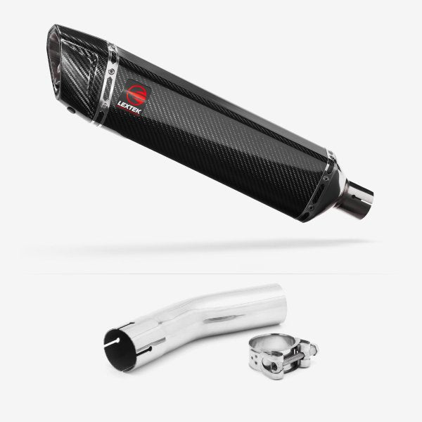 Lextek SP7C Gloss Carbon Fibre Exhaust 400mm with Link Pipe for Lexmoto LXR 125 & 380