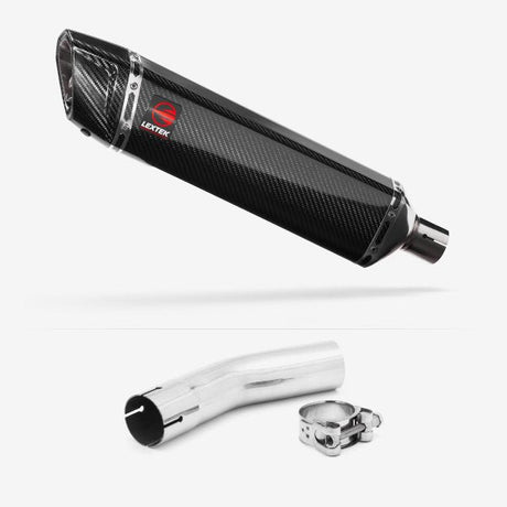 Lextek SP7C Gloss Carbon Fibre Exhaust 400mm with Link Pipe for Lexmoto LXR 125 & 380