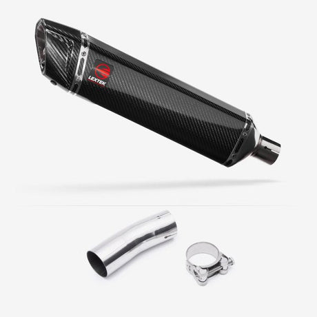 Lextek SP7C Gloss Carbon Fibre Exhaust 400mm with Link Pipe for Kawasaki Ninja 400 & Z400 (18-20)
