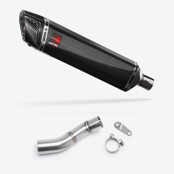 Lextek SP7C Gloss Carbon Fibre Exhaust 400mm with Link Pipe for Triumph Street Triple 765 (17-23)