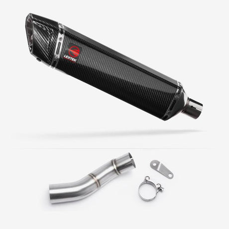 Lextek SP7C Gloss Carbon Fibre Exhaust 400mm with Link Pipe for Triumph Street Triple 765 (17-23)