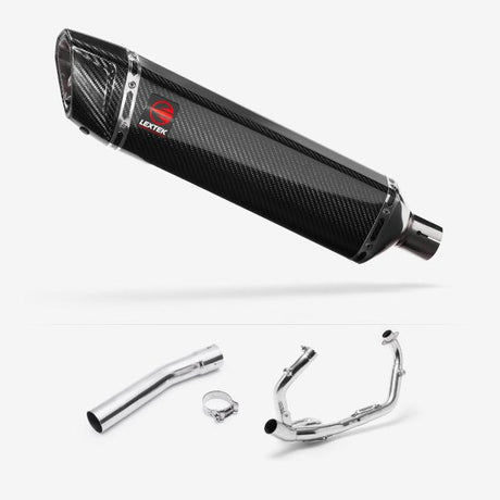 Lextek SP7C Gloss Carbon Fibre Exhaust System 400mm for Suzuki SV650 (03-15)