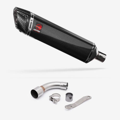 Lextek SP7C Gloss Carbon Fibre Exhaust 400mm with Link Pipe for Benelli TNT 125/135 (17-20)