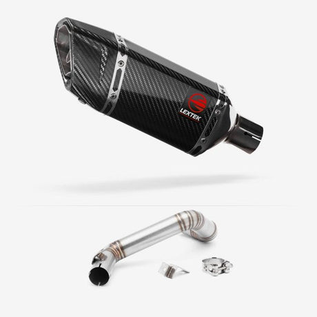 Lextek SP11C Gloss Carbon Fibre Exhaust 200mm with Link Pipe for KTM 125/200 Duke (11-16)