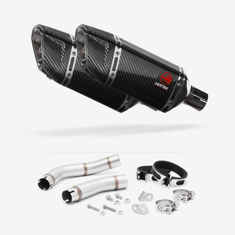 Lextek SP11C Gloss Carbon Fibre Exhaust 200mm with Link Pipe for Yamaha YZF R1 (09-14)