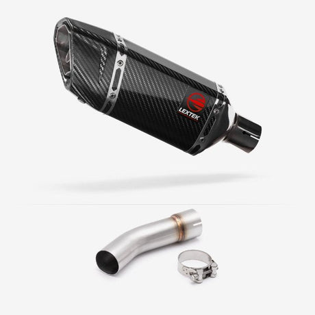 Lextek SP11C Gloss Carbon Fibre Exhaust 200mm with Link Pipe for Suzuki SV650 (03-15)
